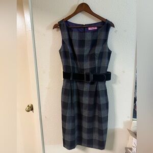 Women Eliza J Glen black, grey, purple Plaid Belted Sleeveless Sheath Dress Sz M
